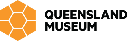 Logo: Orange bee-hive icon and text Queensland Museum