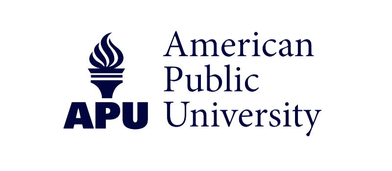 Logo: torch icon and APU and text American Public University