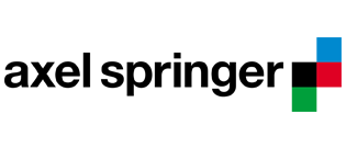 Logo: text axel springer and icon with 4 small squares in blue, black, red and green