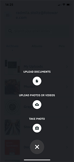 Upload functionality in FotoWare App