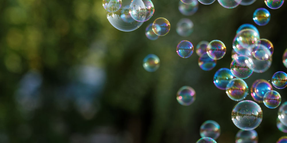 Soap bubbles flying in the air