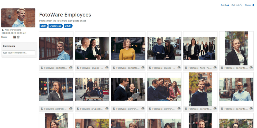 How to share files in FotoWare - an album with photos of employees