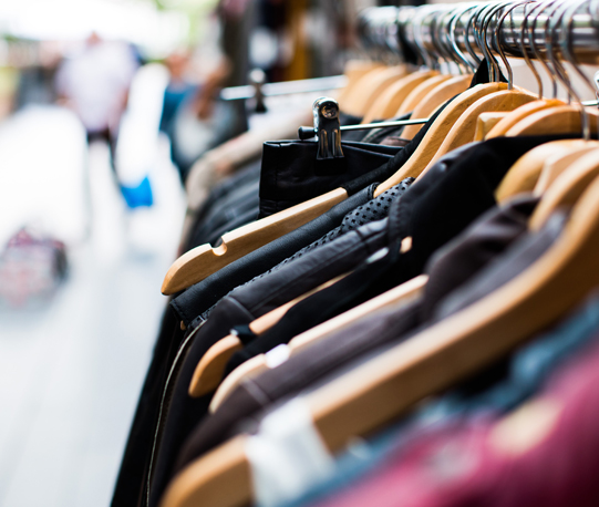 Rack of clothes on hangers