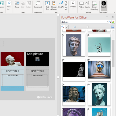 FotoWare interface - screenshot of Insert - Search Panel in Microsoft Office PowerPoint