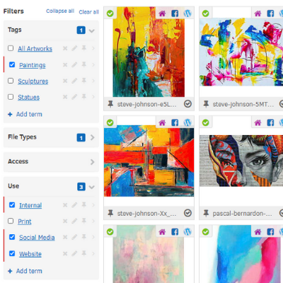 FotoWare interface - screenshot of taxonomies filter side panel