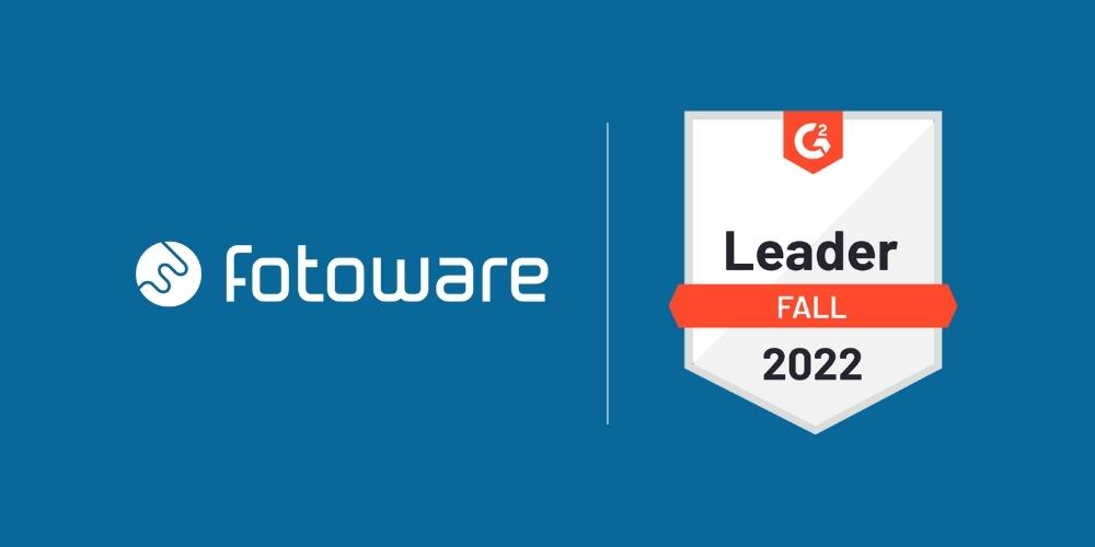 FotoWare logo next to G2 Leader Badge for Fall 2022 report